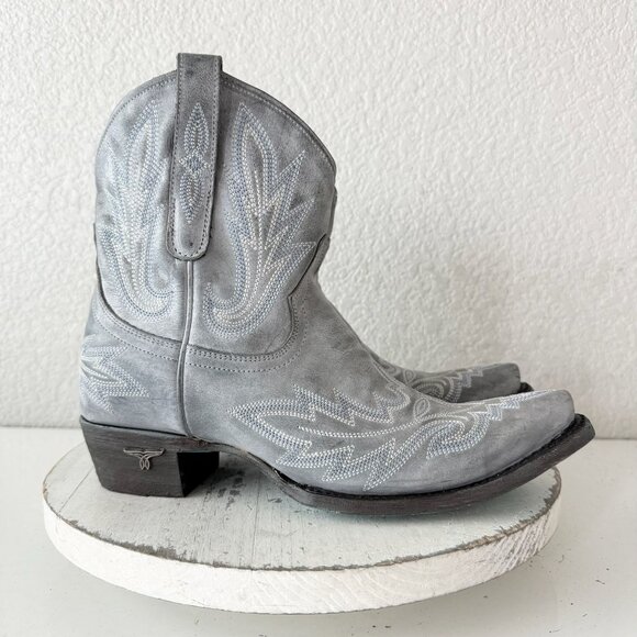 Lane LEXINGTON Womens Cowboy Bootie 8 Washed Denim Western Cowgirl Short Boots - Picture 2 of 12